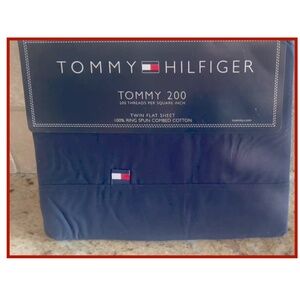 TOMMY HILFIGER NEW NAVY TWIN FLAT SHEET COTTON